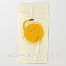 Gros fournisseurs de serviettes de maison drôle soleil impression jaune clair serviette de main Ht-051
